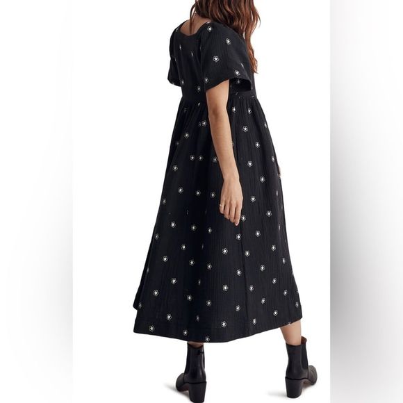 Madewell Daisy Embroidered Square Neck Lightspun Midi Dress Nedium - Picture 1 of 6